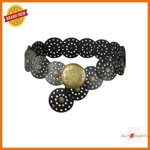 Vintage Western Wide Disc Belt Adjustable PU Leather Boho Style